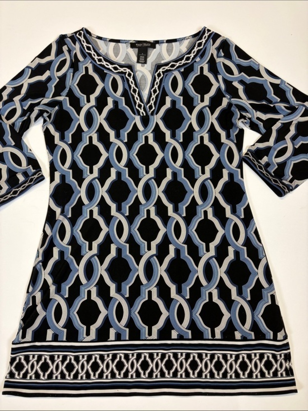 White House Black Market Geo Print Shift Dress Blue Black Size Small